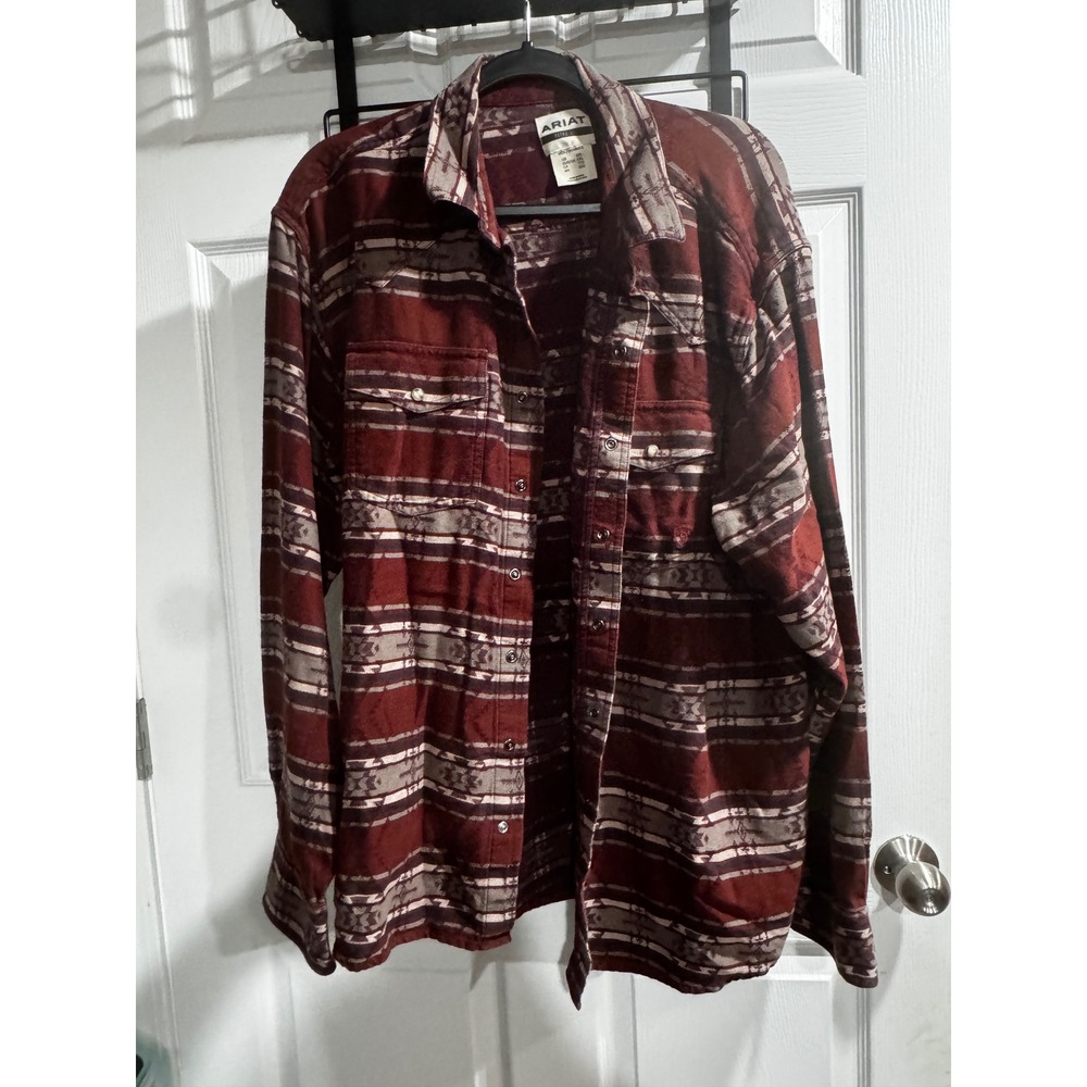 Ariat Retro Fit Mens XXL Western Snap Shirt Southwestern Aztec Burgundy Long Slv